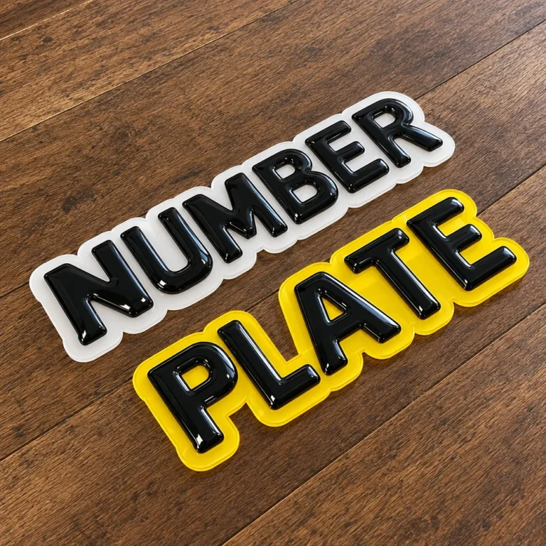 White and yellow contour-cut bubble show plates reading NUMBER and PLATE